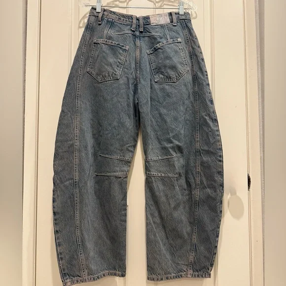 Free People Baggy Jeans Womens 26 Blue Ian Indigo Lucky You Mid Rise Barrel - Picture 7 of 7